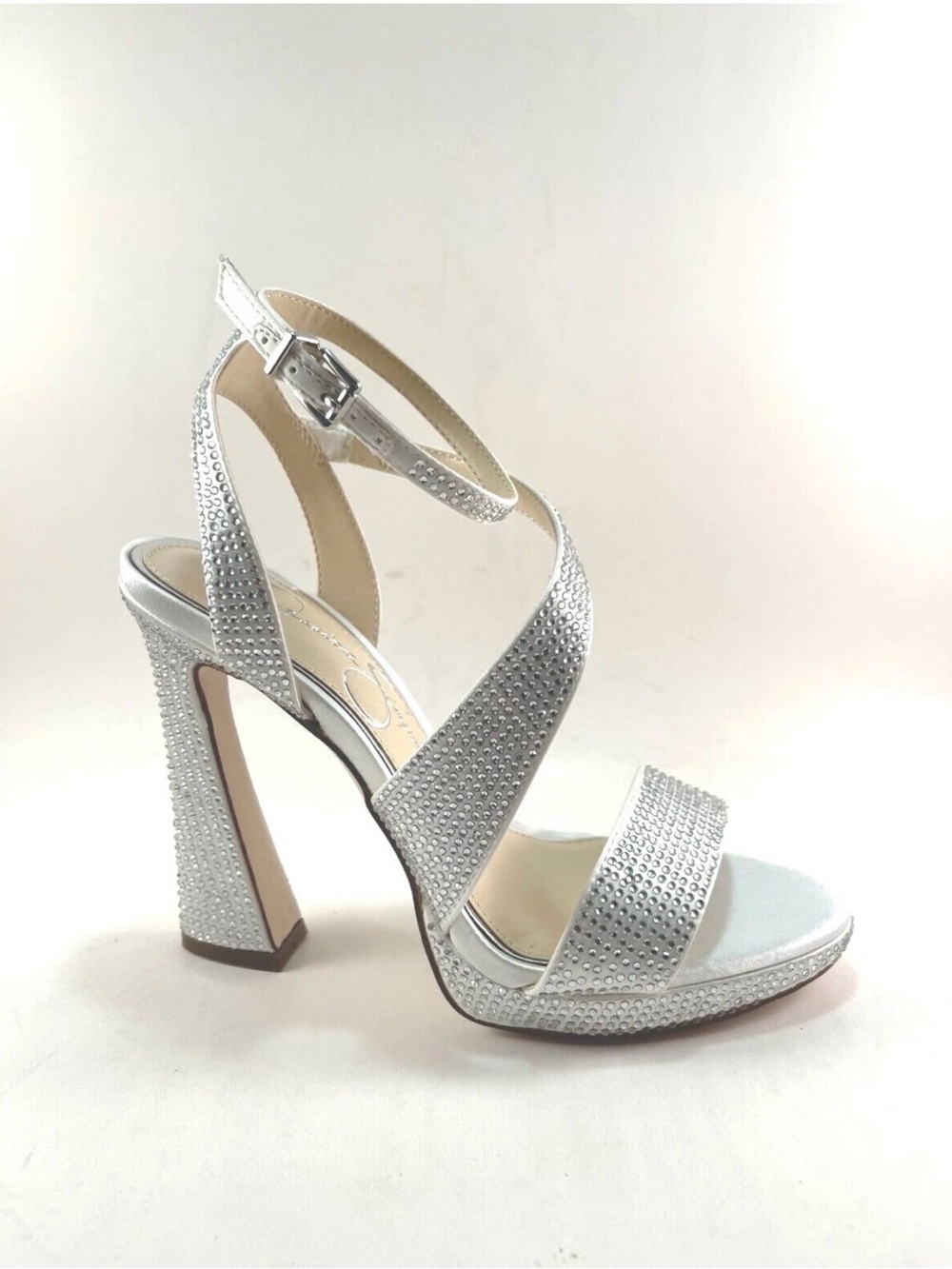 Jessica Simpson Friso Silver Rhinestone Strappy Platform Heels Size 9.5